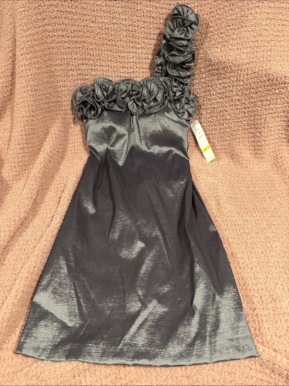 Womens One-Shoulder Gray Rosette Dress